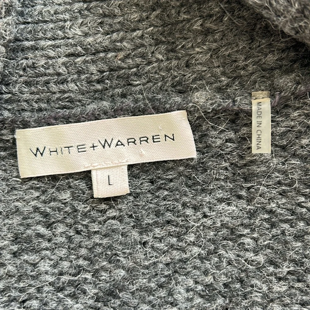 White + Warren Soft Alpaca Jacquard Vest Charcoal Multi Longline Open Front‎ L